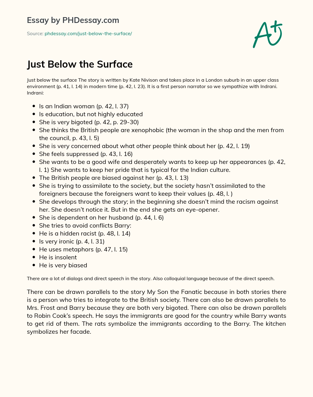 Just Below the Surface essay