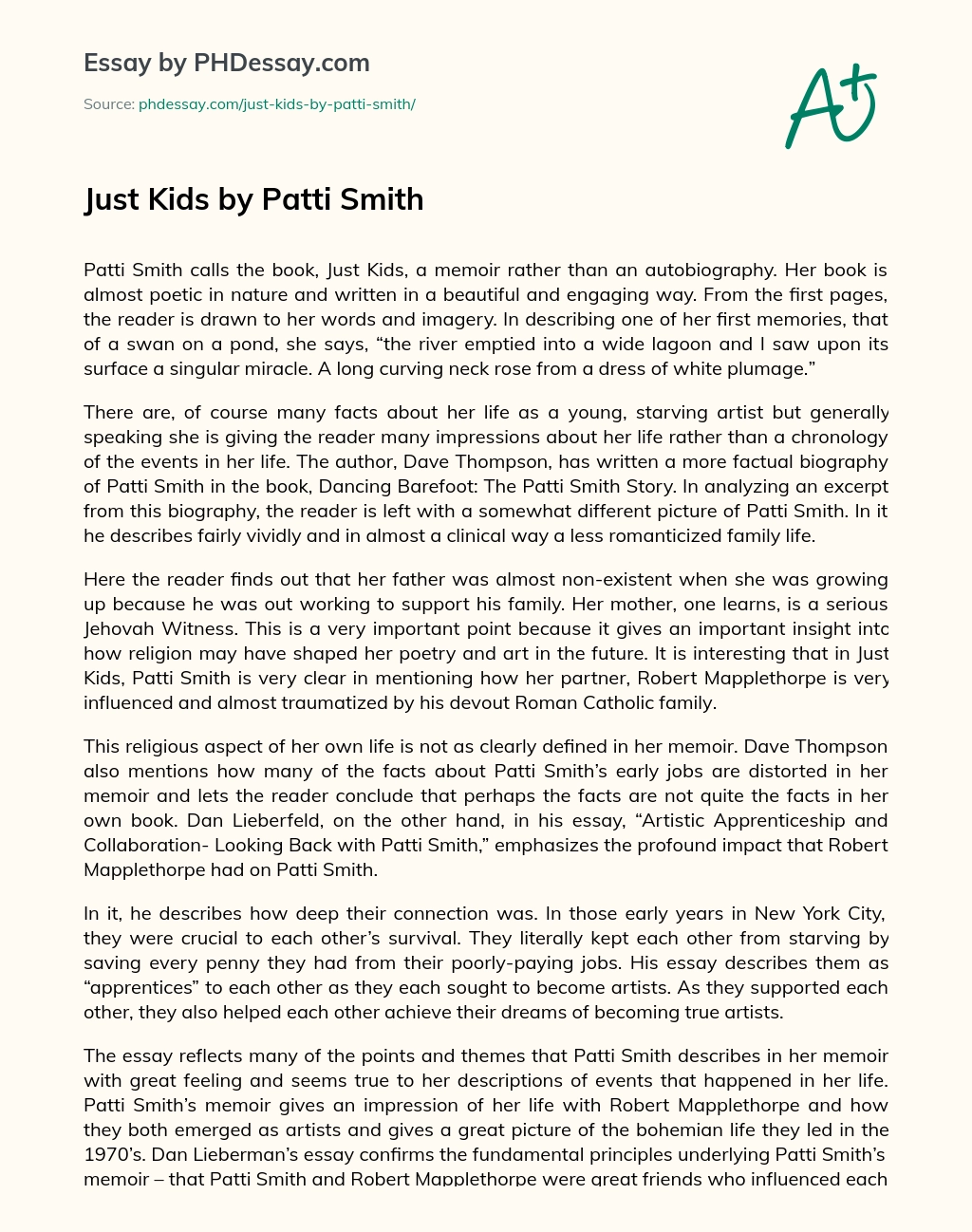 Just Kids by Patti Smith essay