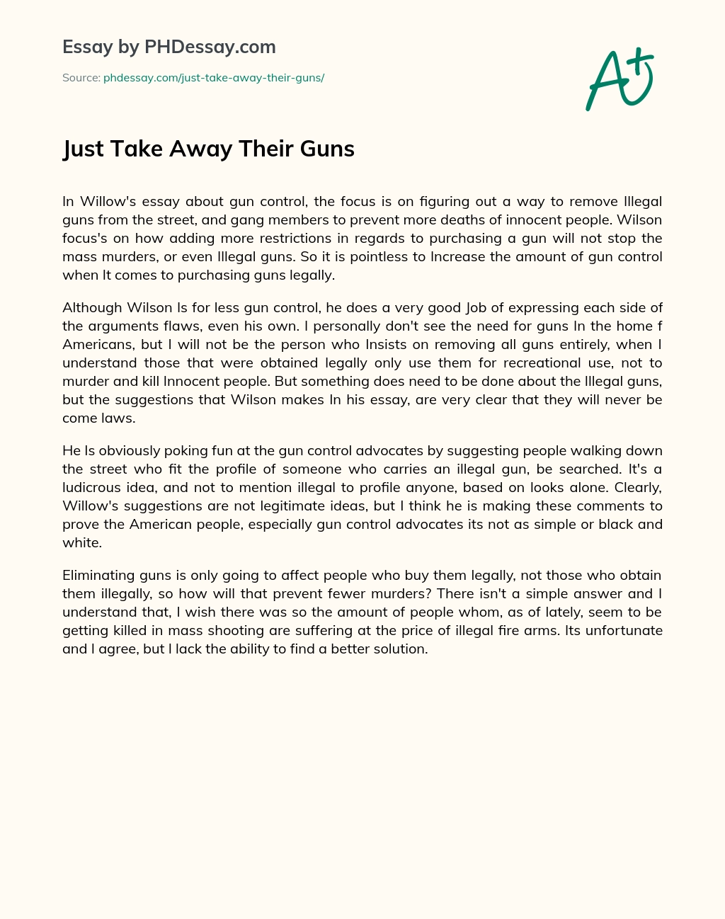 Just Take Away Their Guns essay