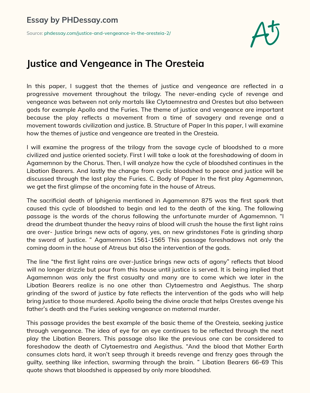 Justice and Vengeance in The Oresteia essay