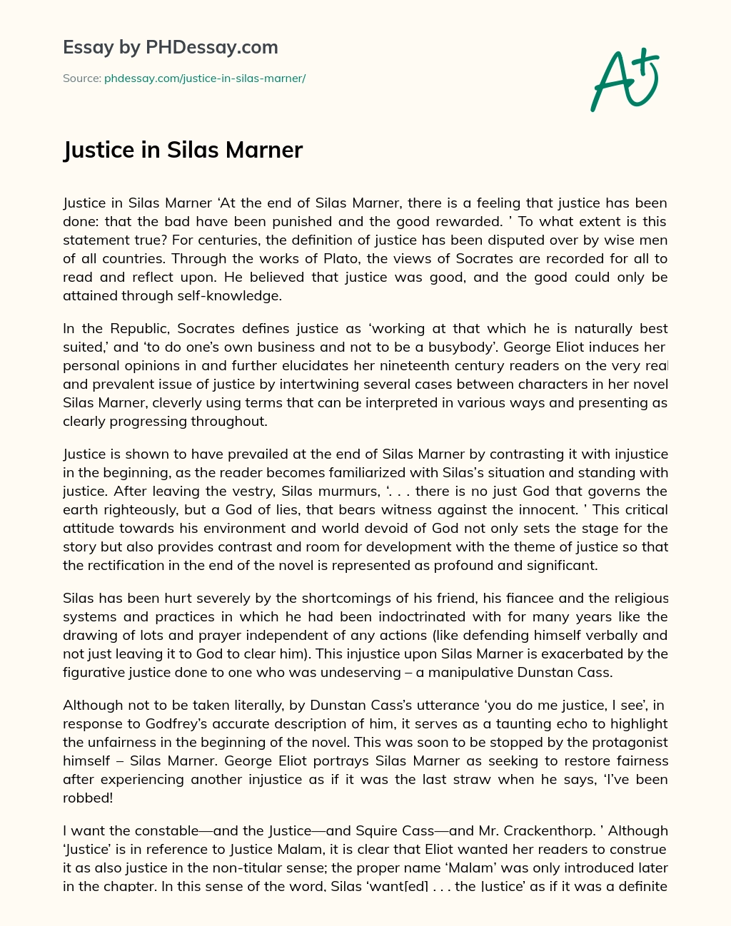 Justice in Silas Marner essay