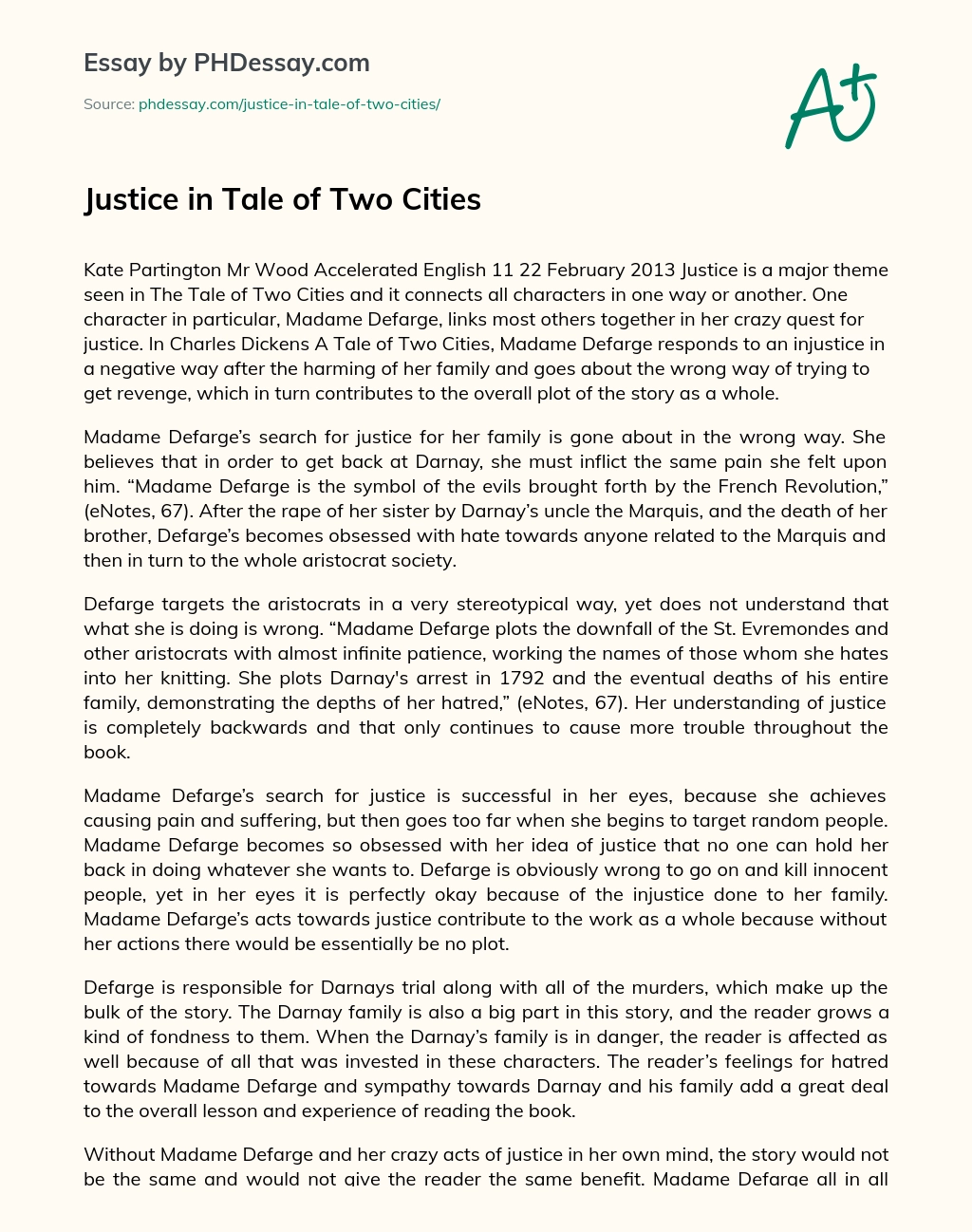 Justice in Tale of Two Cities essay