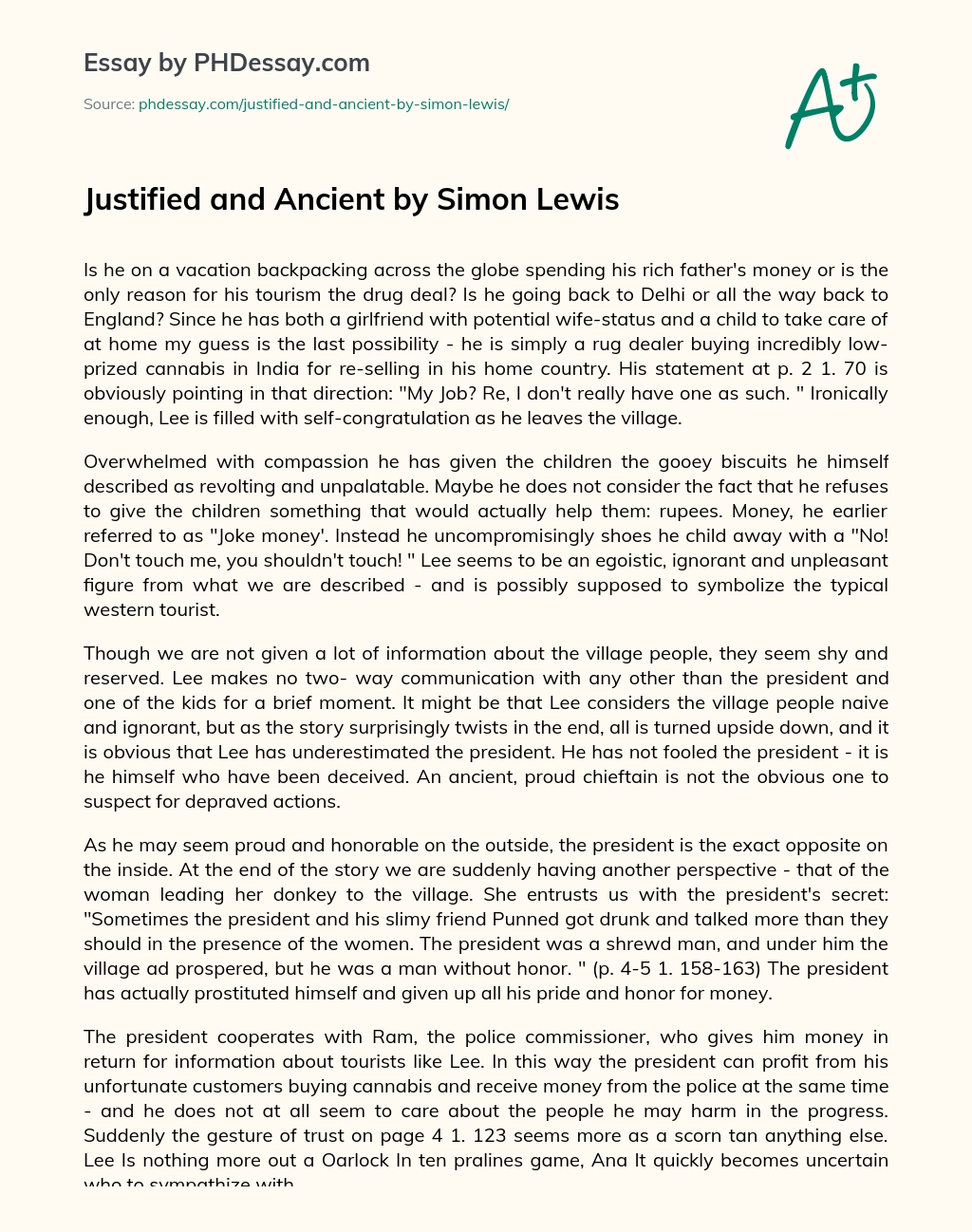 Justified and Ancient by Simon Lewis essay