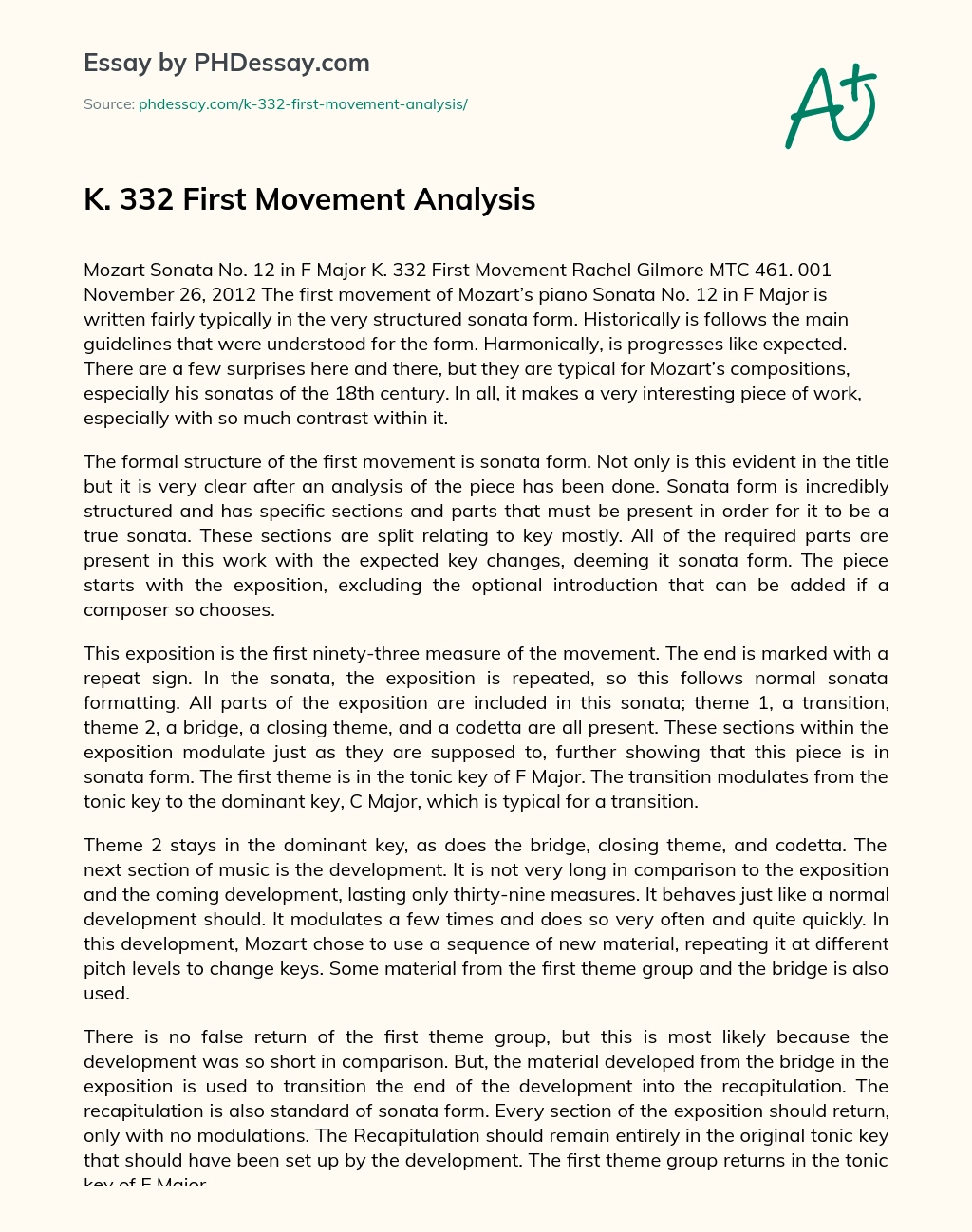 K. 332 First Movement Analysis essay