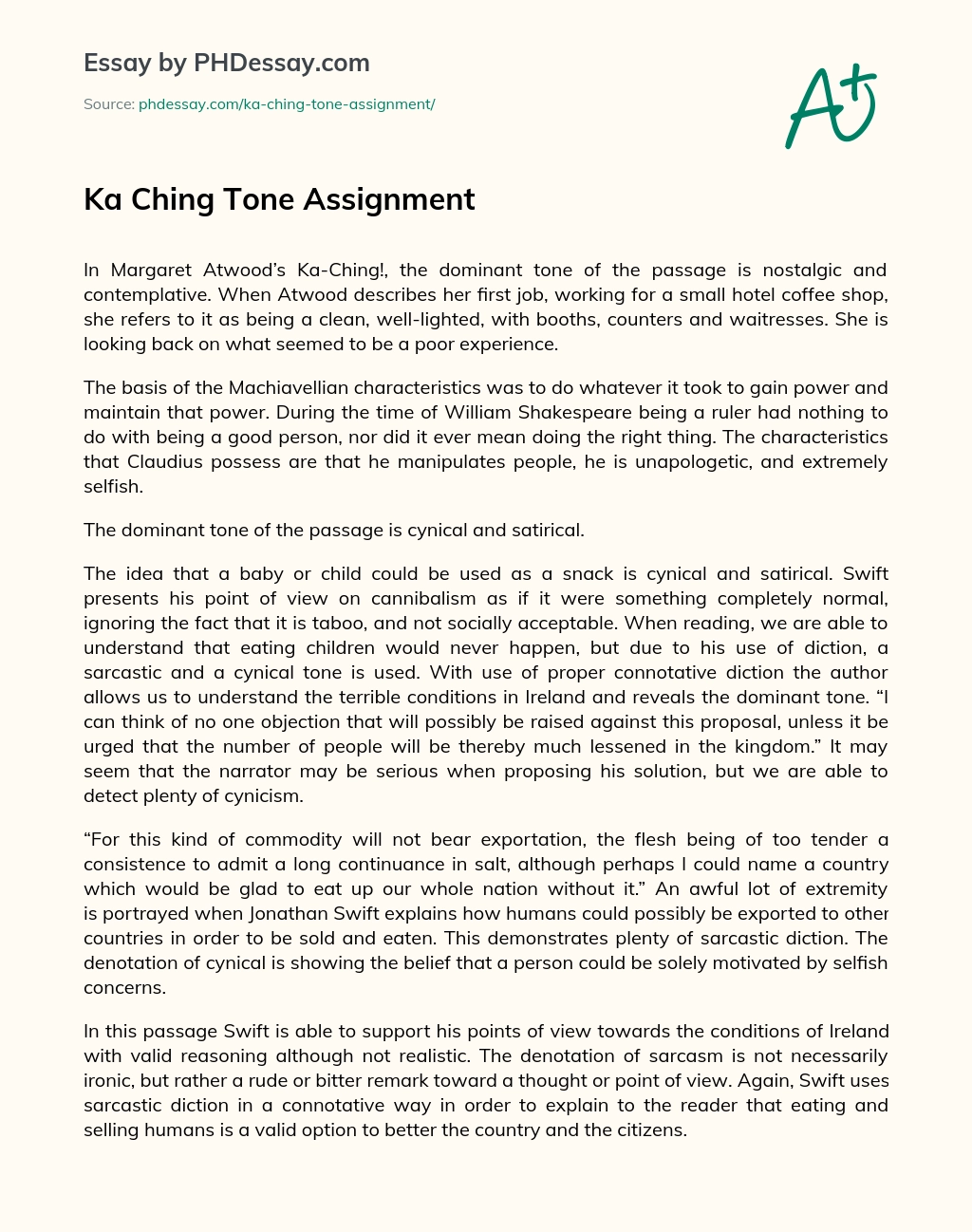 Ka Ching Tone Assignment essay