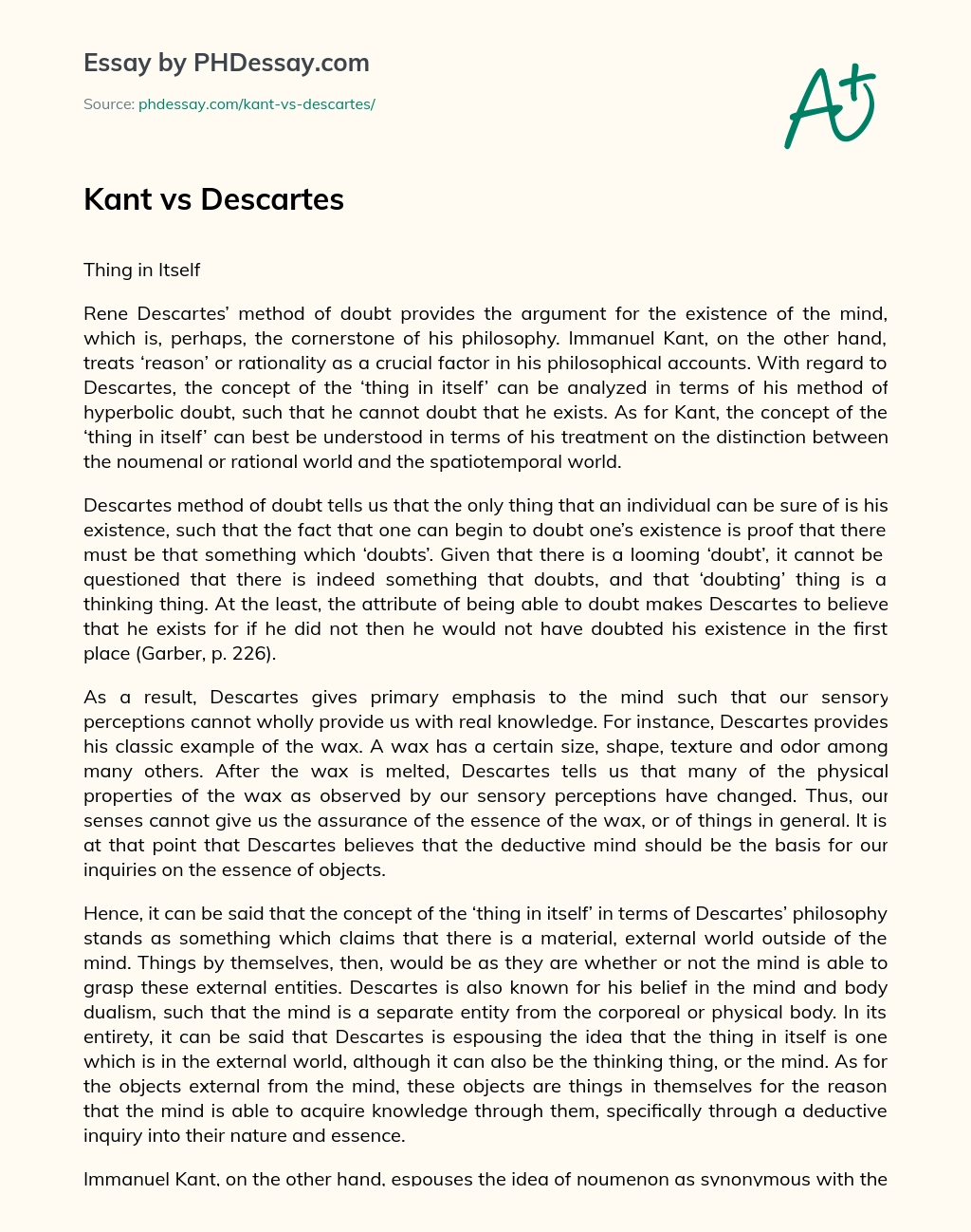 Kant vs Descartes essay