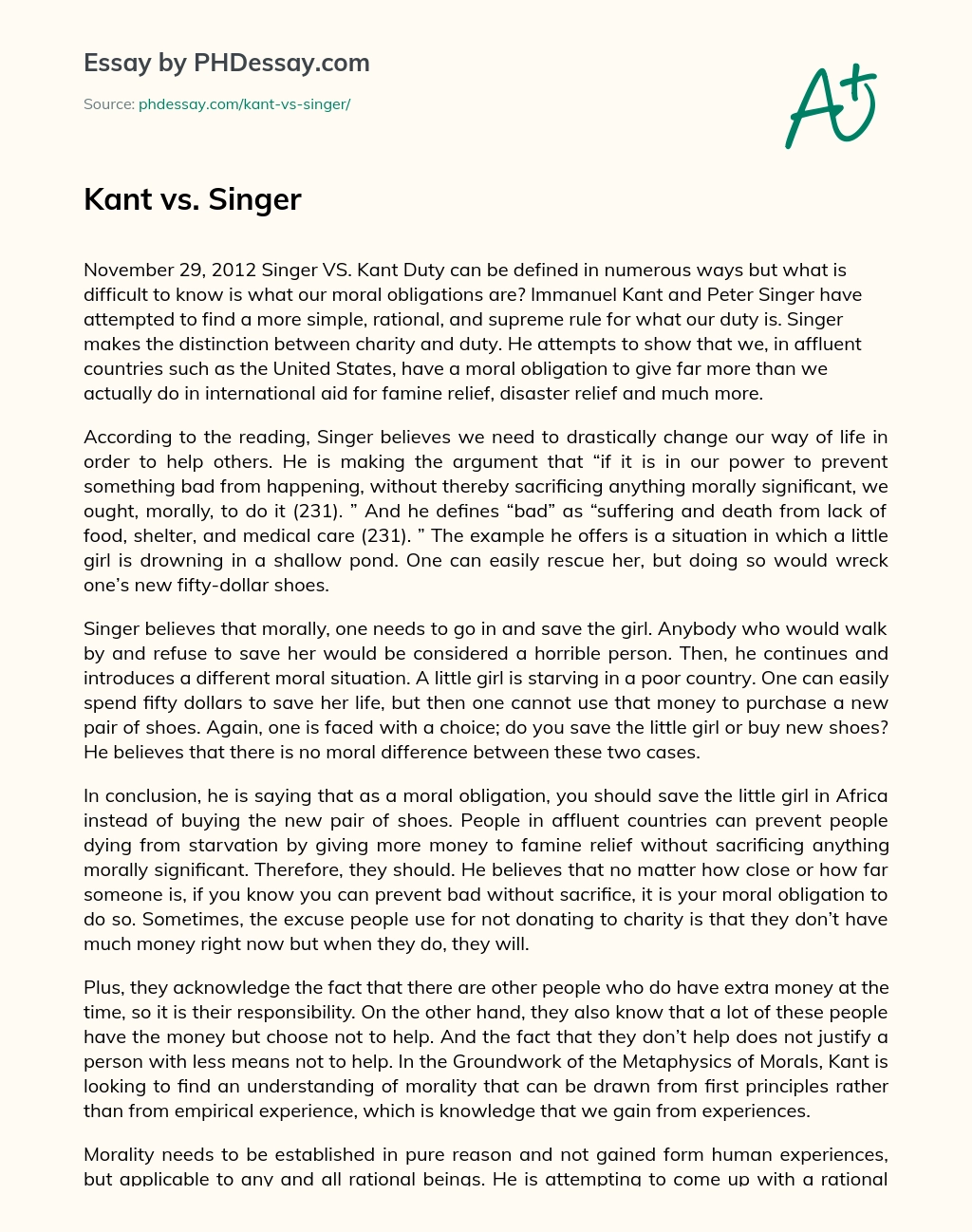 Kant vs. Singer essay