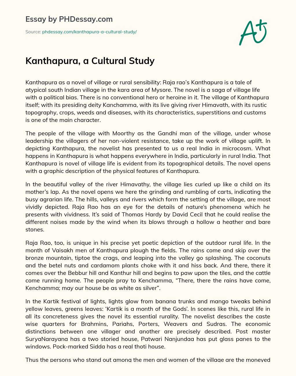 Kanthapura, a Cultural Study essay