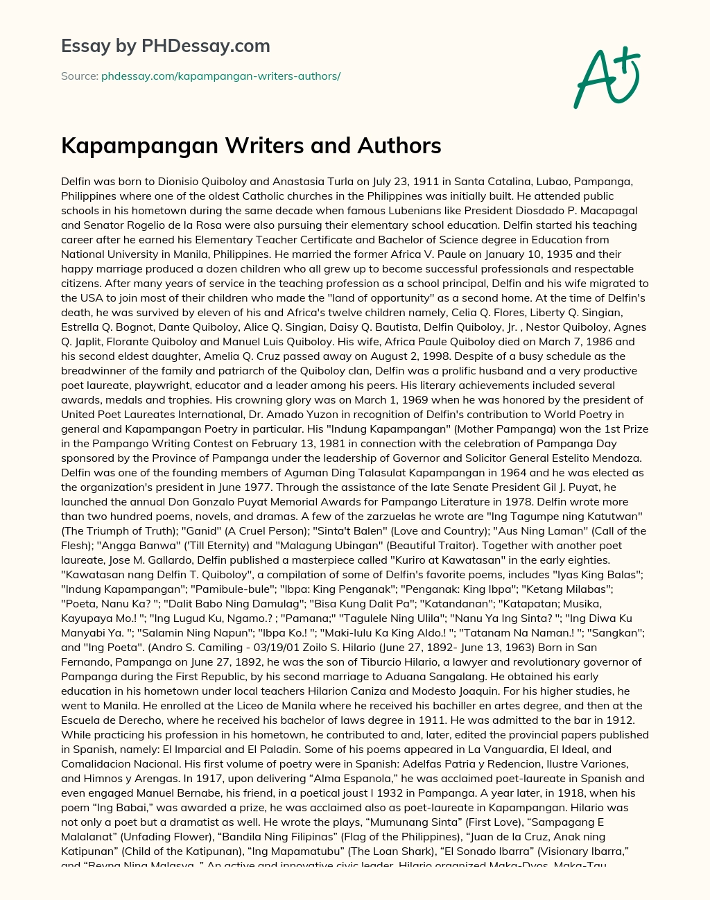 Kapampangan Writers and Authors essay