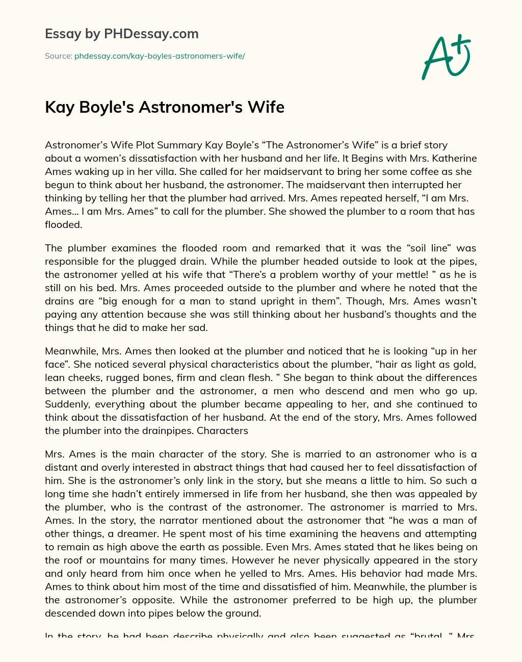Kay Boyle’s Astronomer’s Wife essay