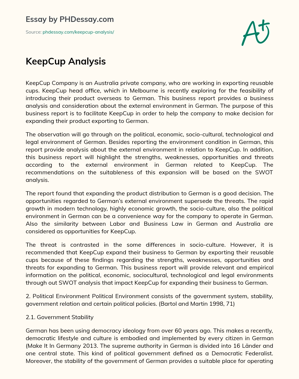 KeepCup Analysis essay