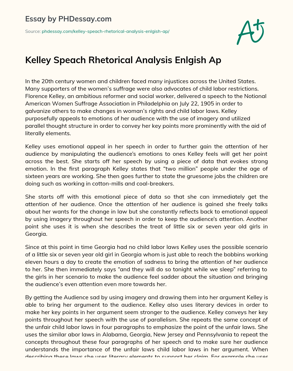 Kelley Speach Rhetorical Analysis Enlgish Ap essay