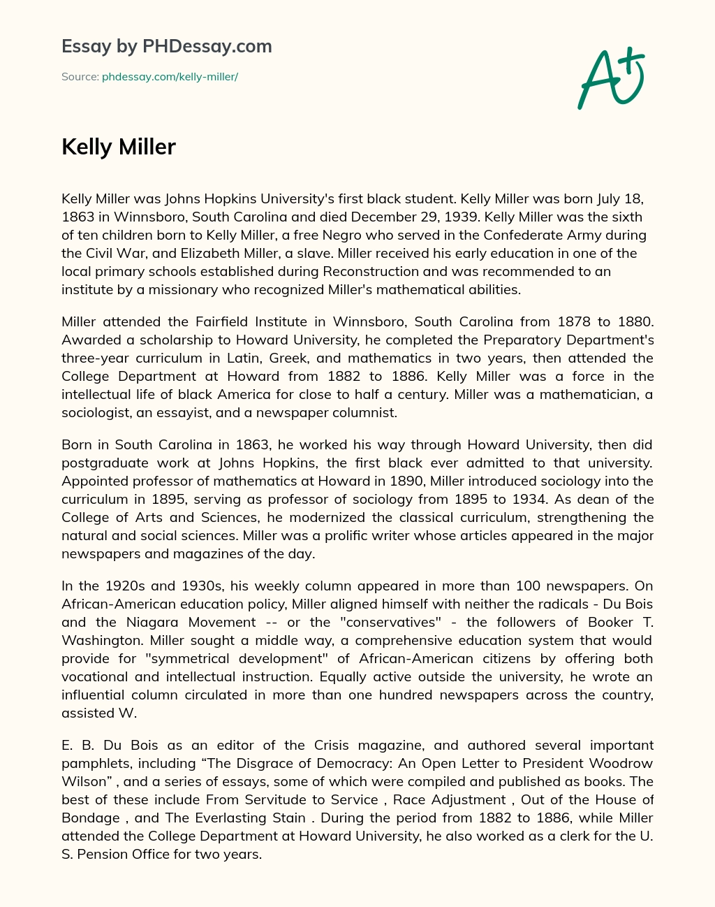 Kelly Miller essay