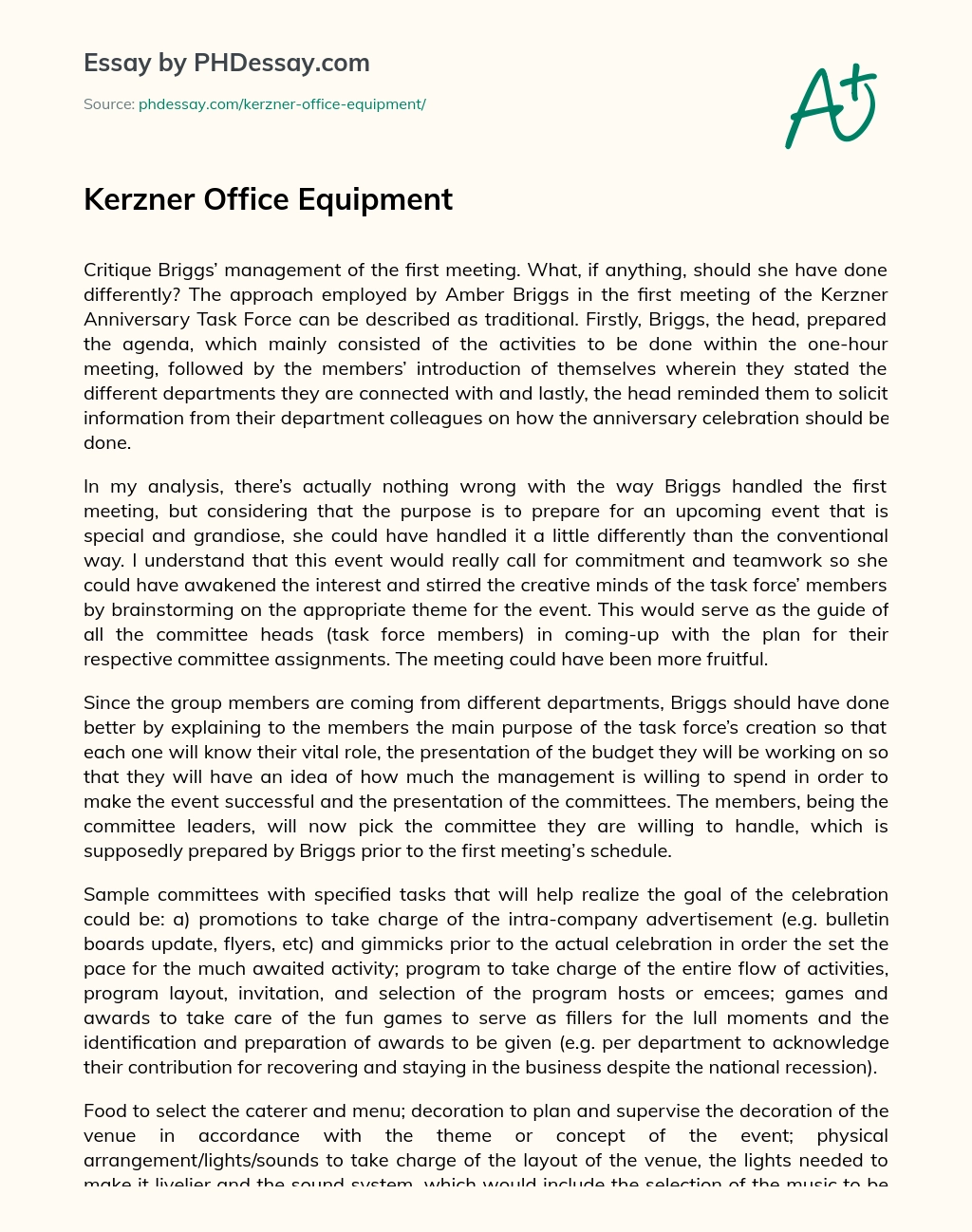 Kerzner Office Equipment essay