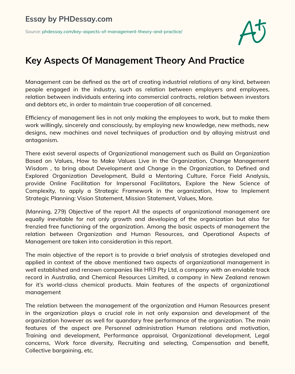 Key Aspects Of Management Theory And Practice essay