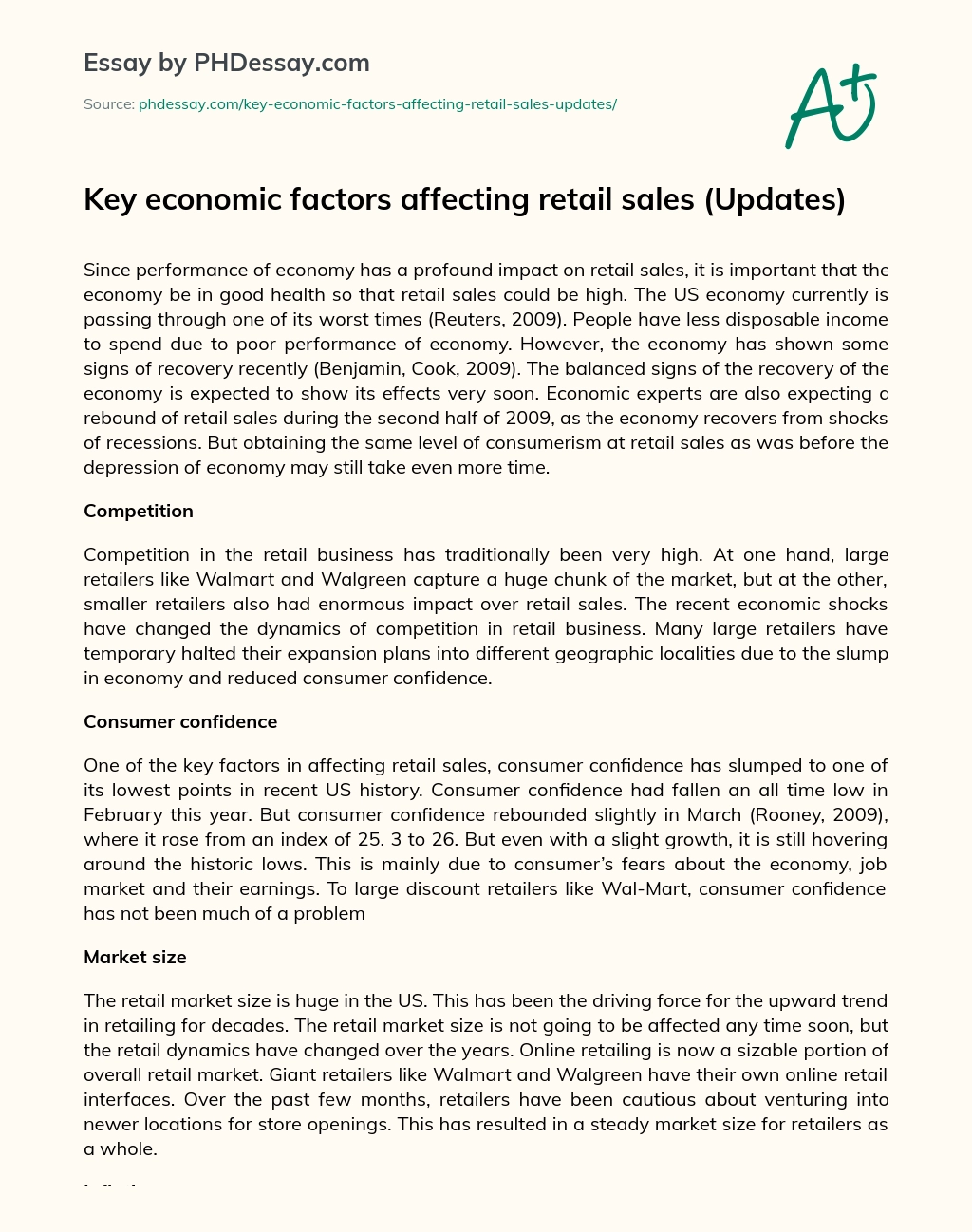 Key economic factors affecting retail sales (Updates) essay