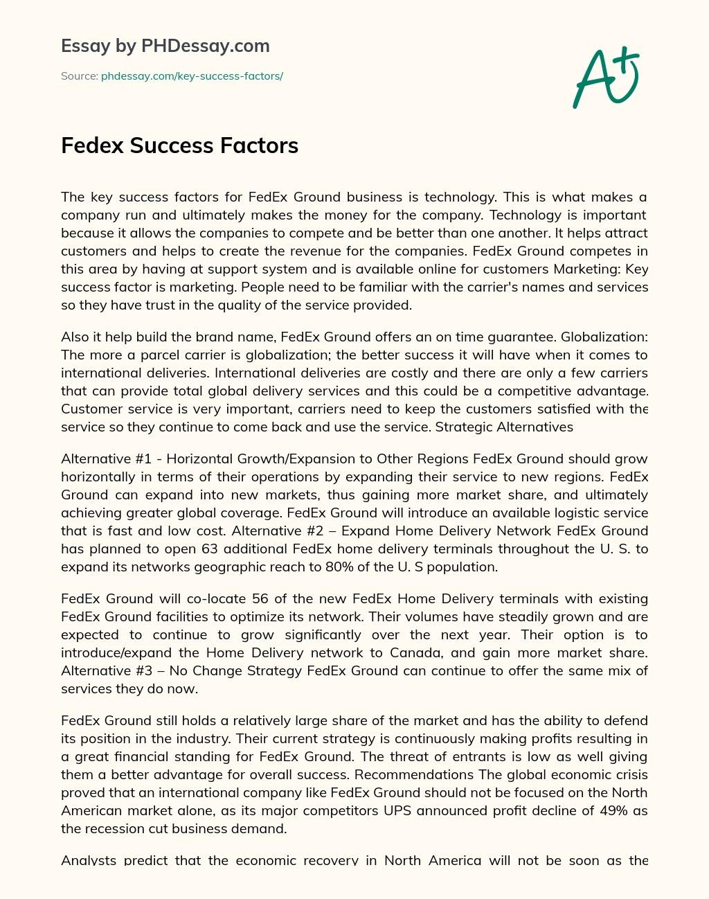 Fedex Success Factors essay