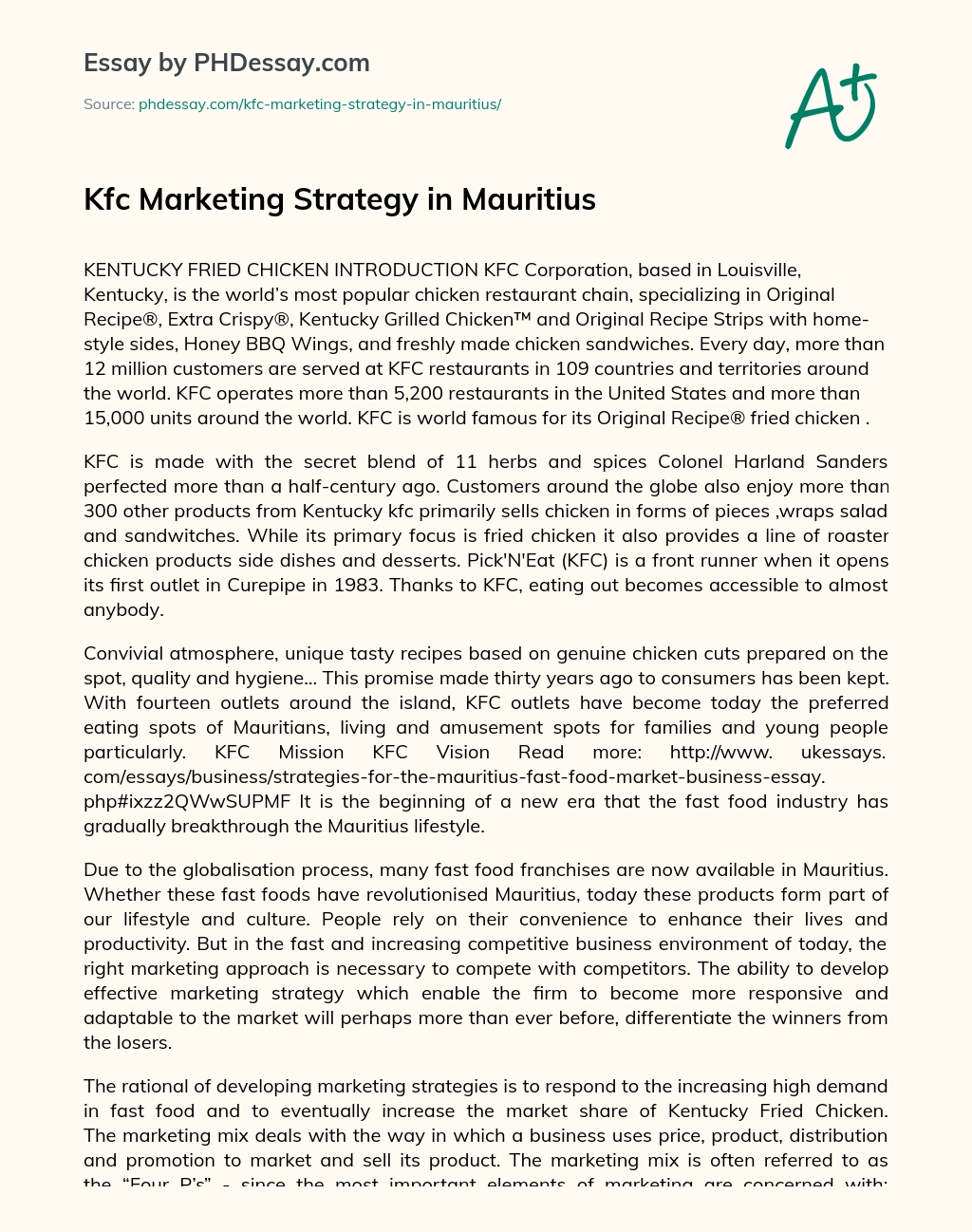 kfc corporate strategy