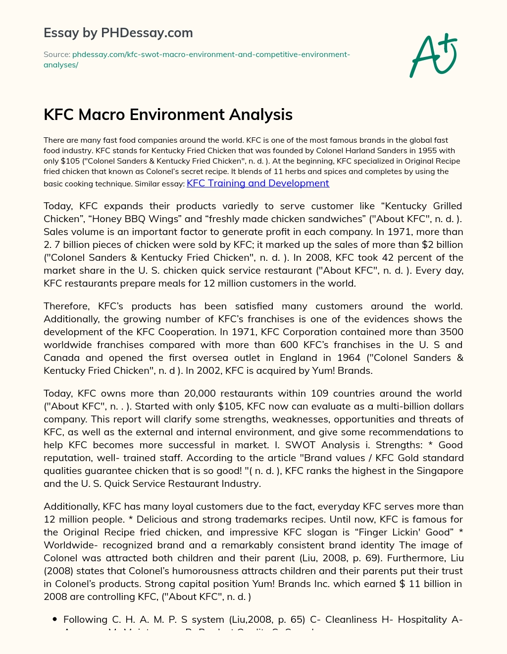KFC Macro Environment Analysis essay