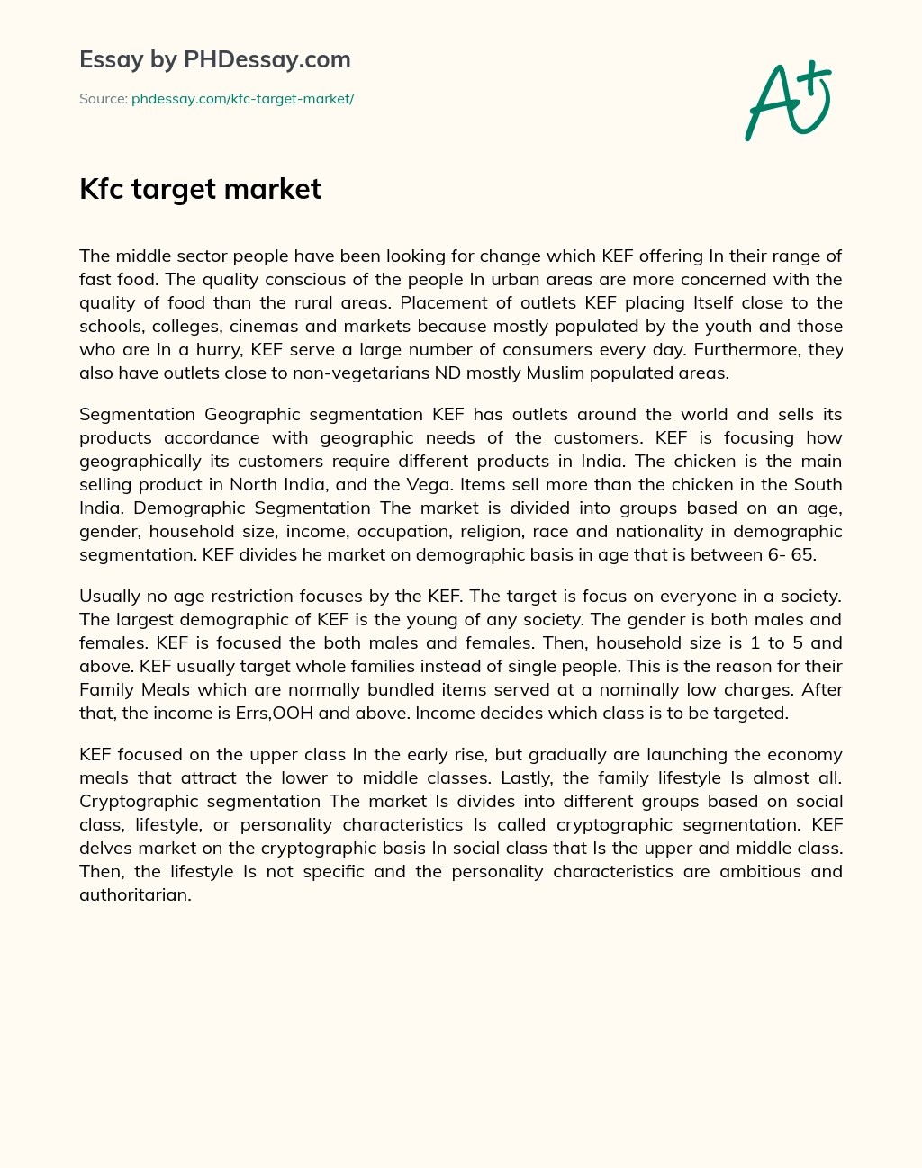 Kfc target market essay