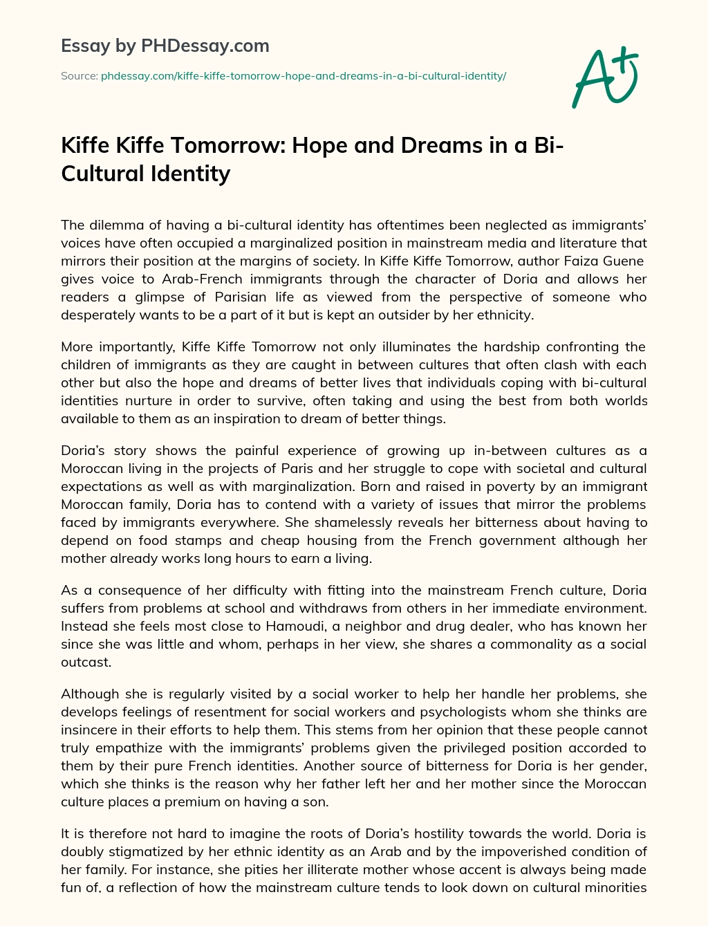 Kiffe Kiffe Tomorrow: Hope and Dreams in a Bi-Cultural Identity essay