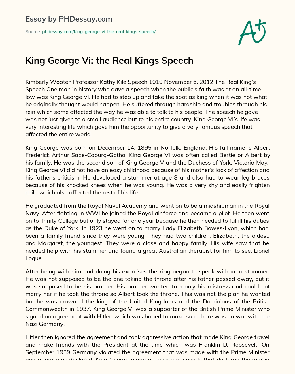 English version of the king & #39; King s speech's speech mark