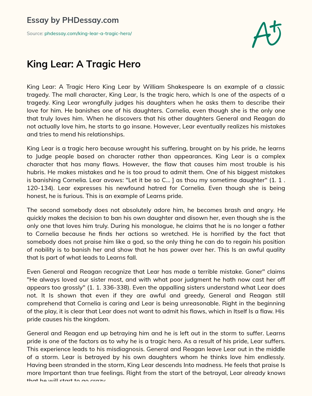 Реферат: Analysis Of King Lear Essay Research Paper