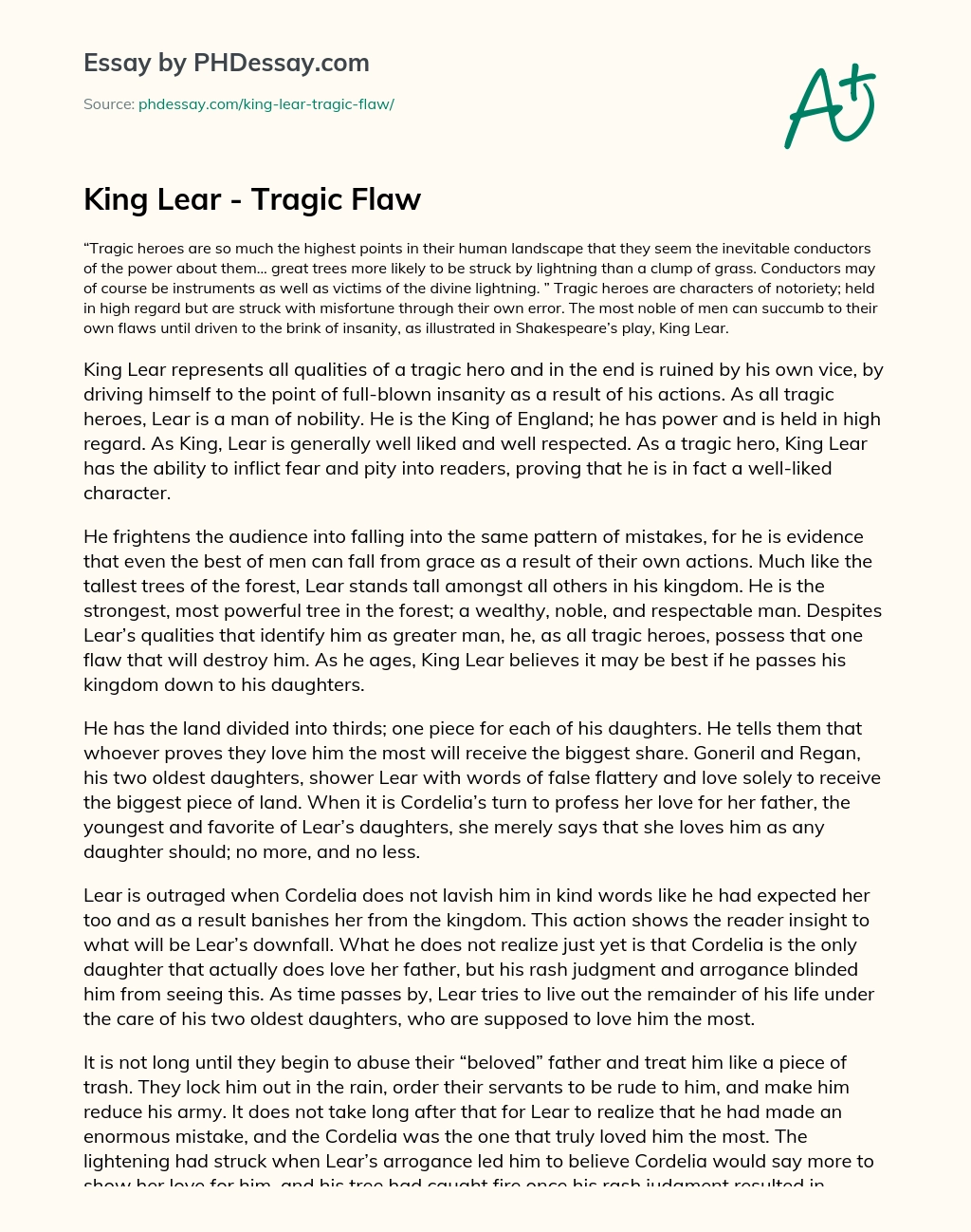 King Lear – Tragic Flaw essay