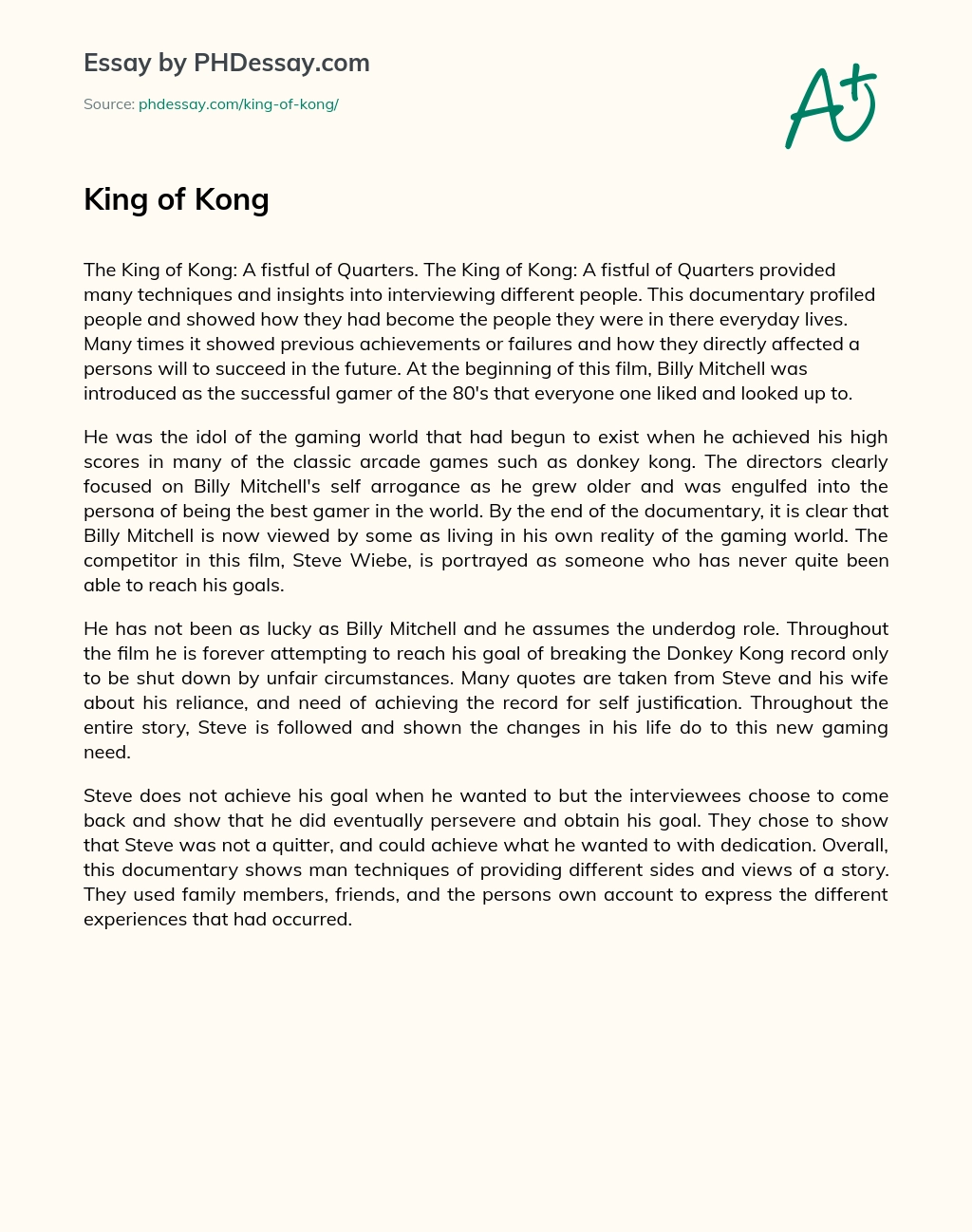 King of Kong essay