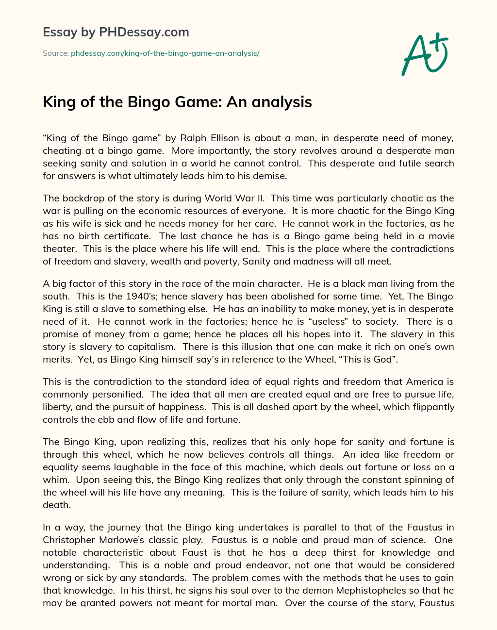 King of the Bingo Game: An analysis essay