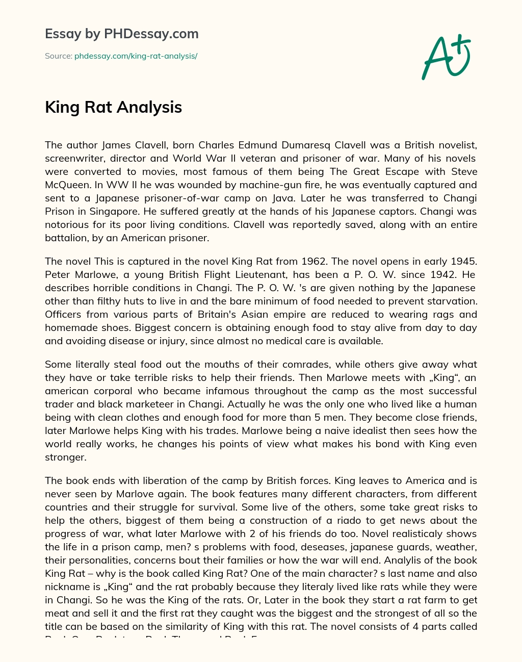 King Rat Analysis essay