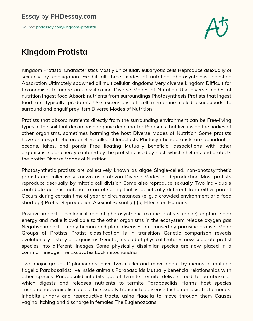 Kingdom Protista essay