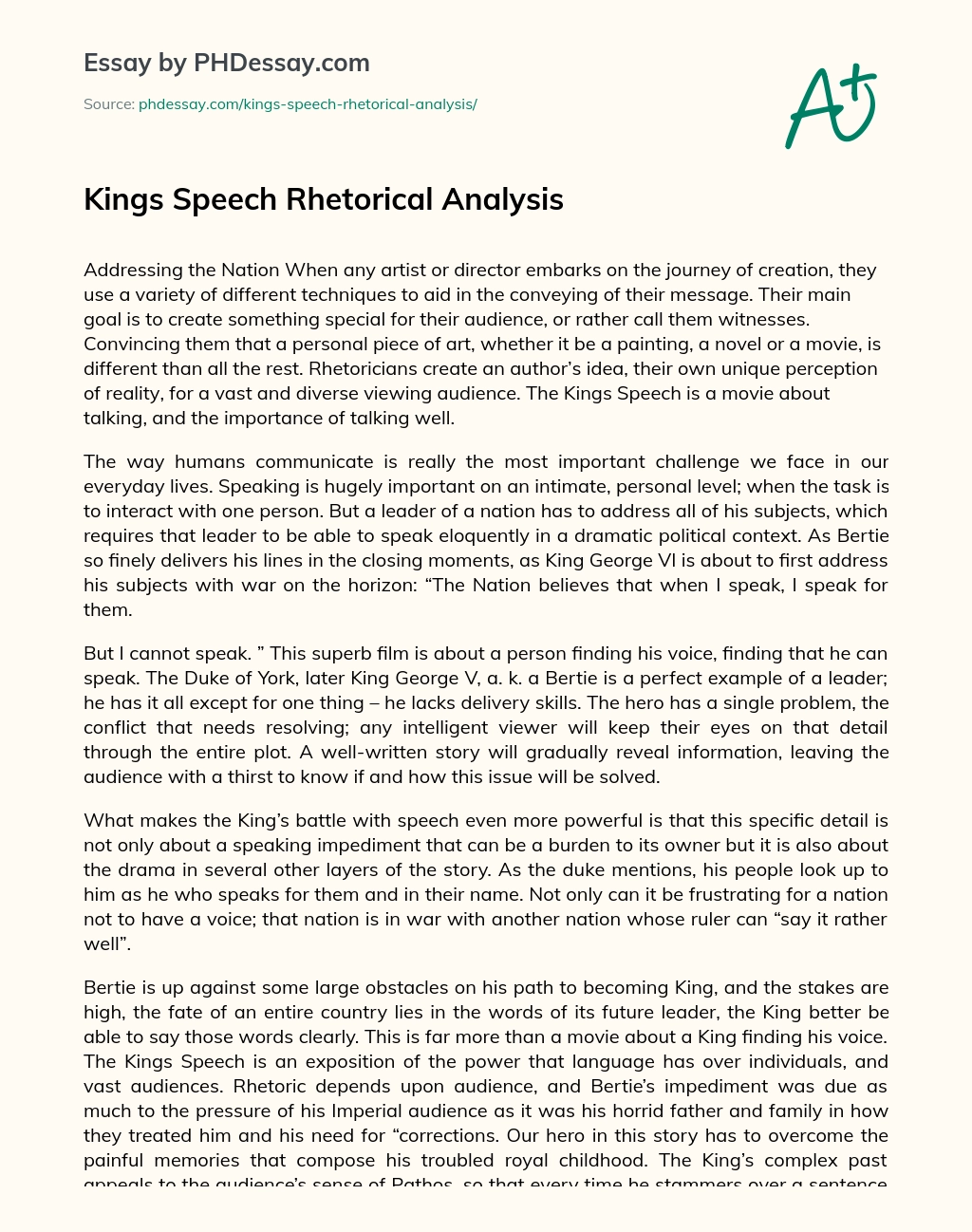 Kings Speech Rhetorical Analysis essay