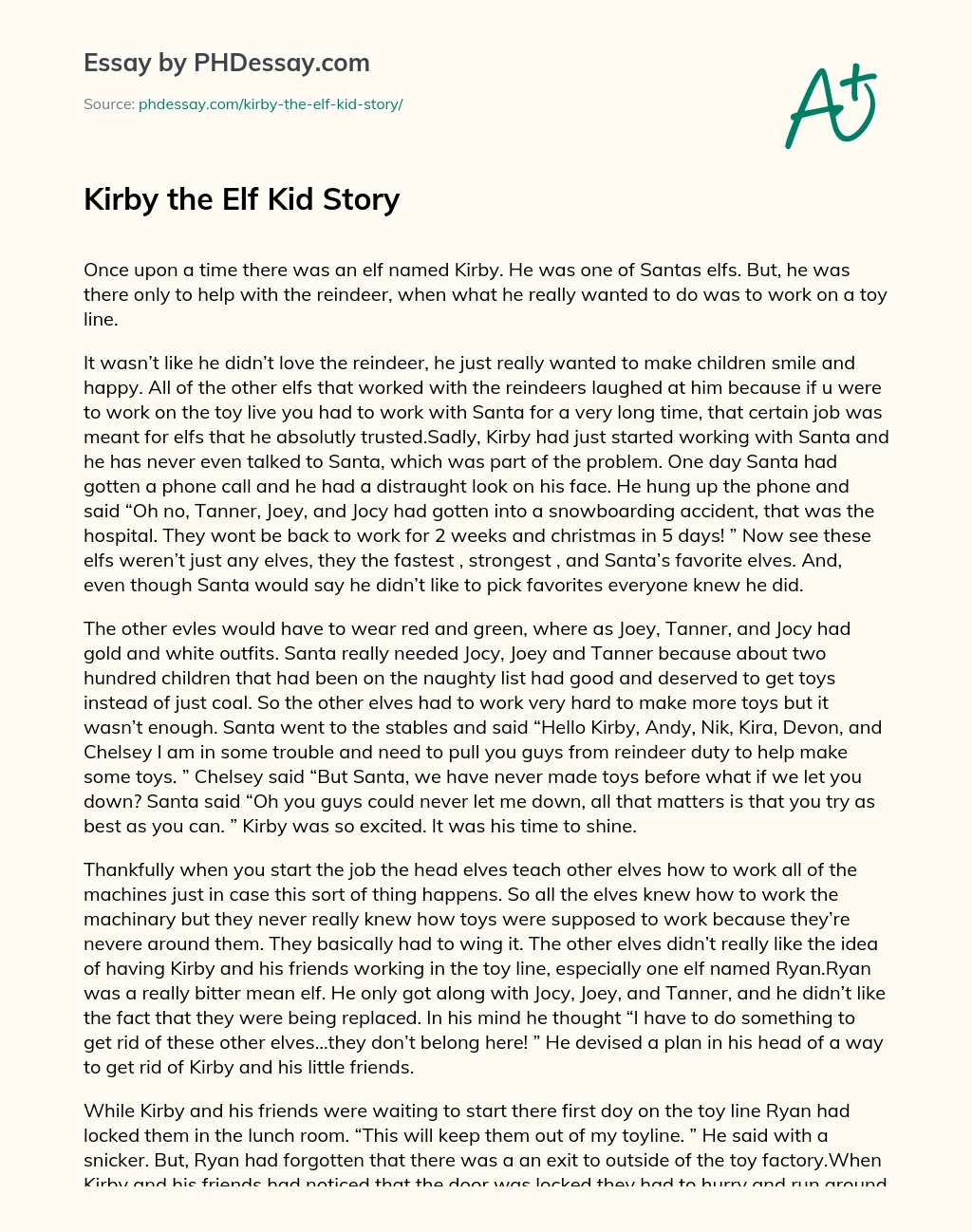 Kirby the Elf Kid Story essay