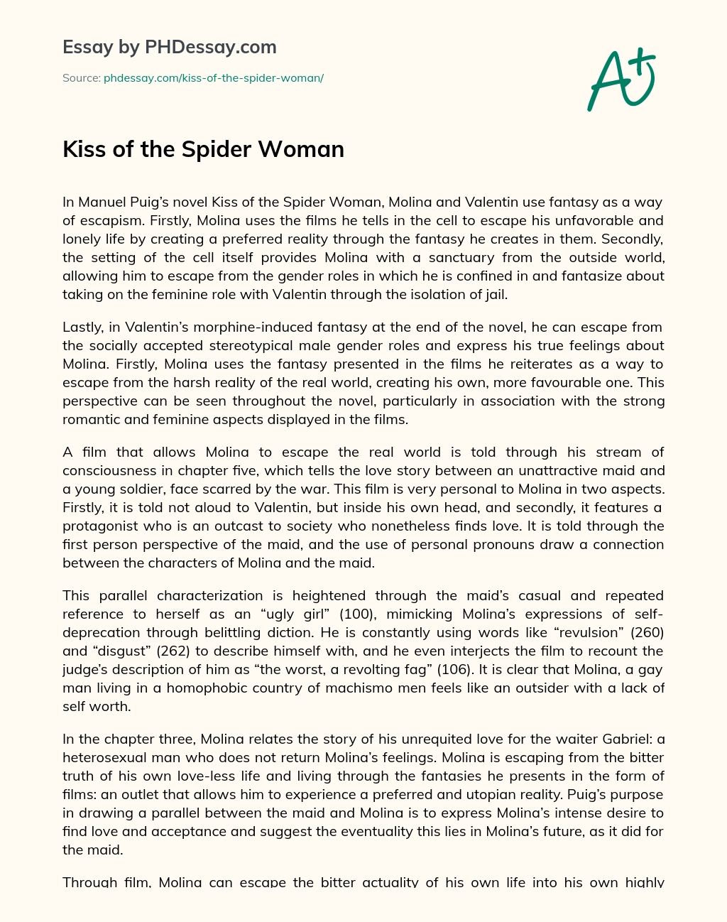 Реферат: Kiss Of The Spider Woman Essay Research