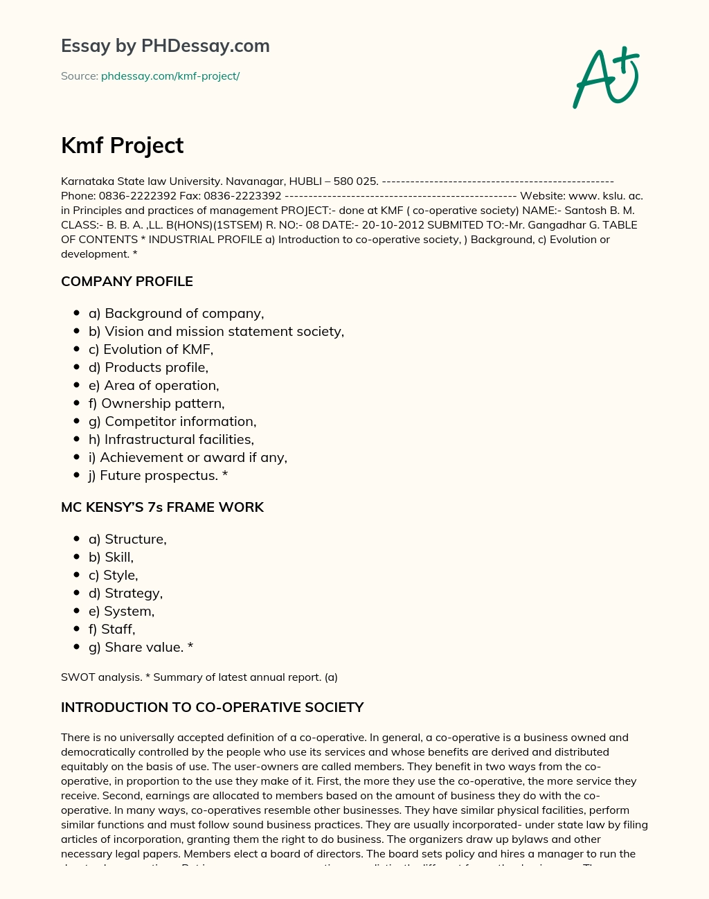 Kmf Project essay
