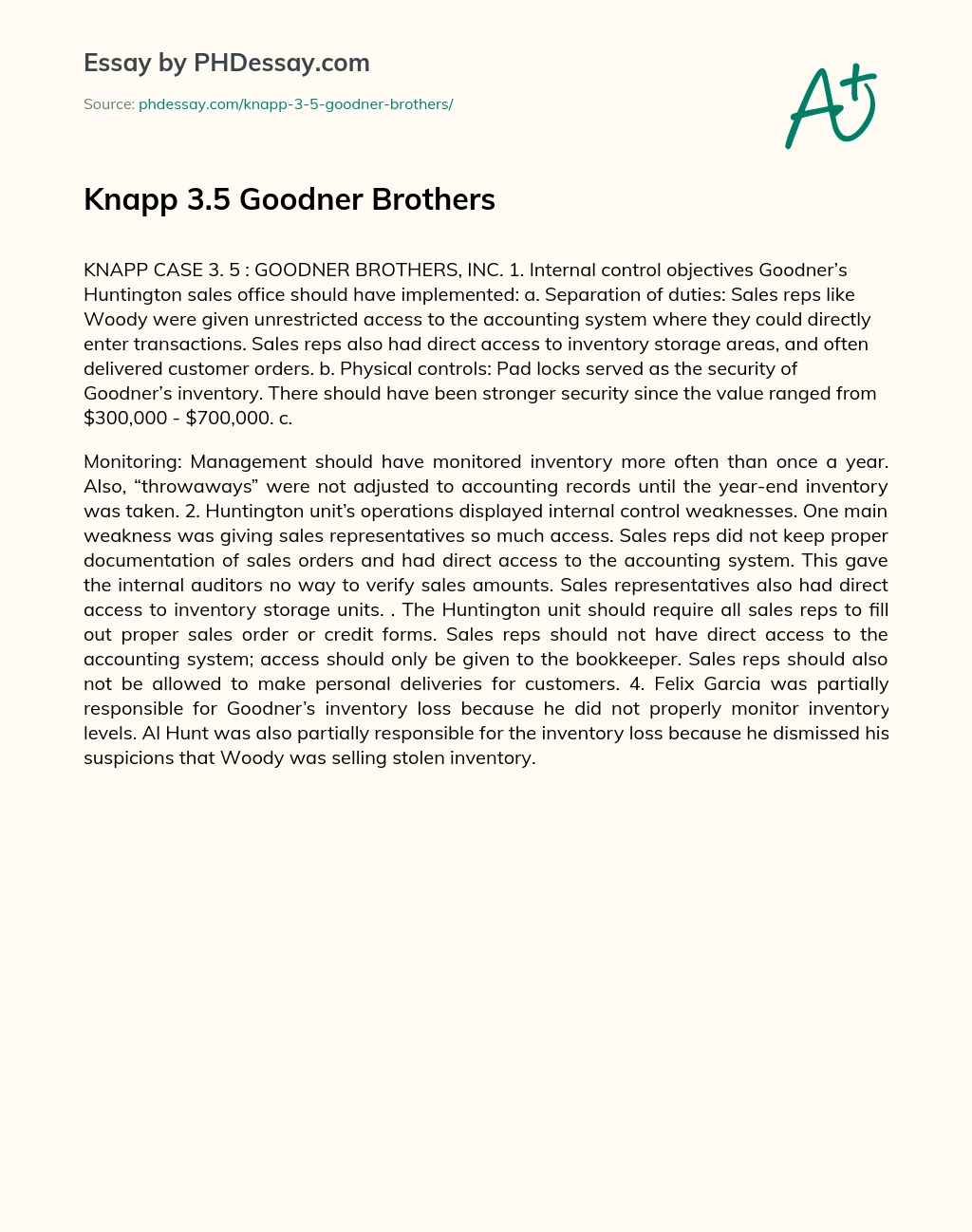 Knapp 3.5 Goodner Brothers essay