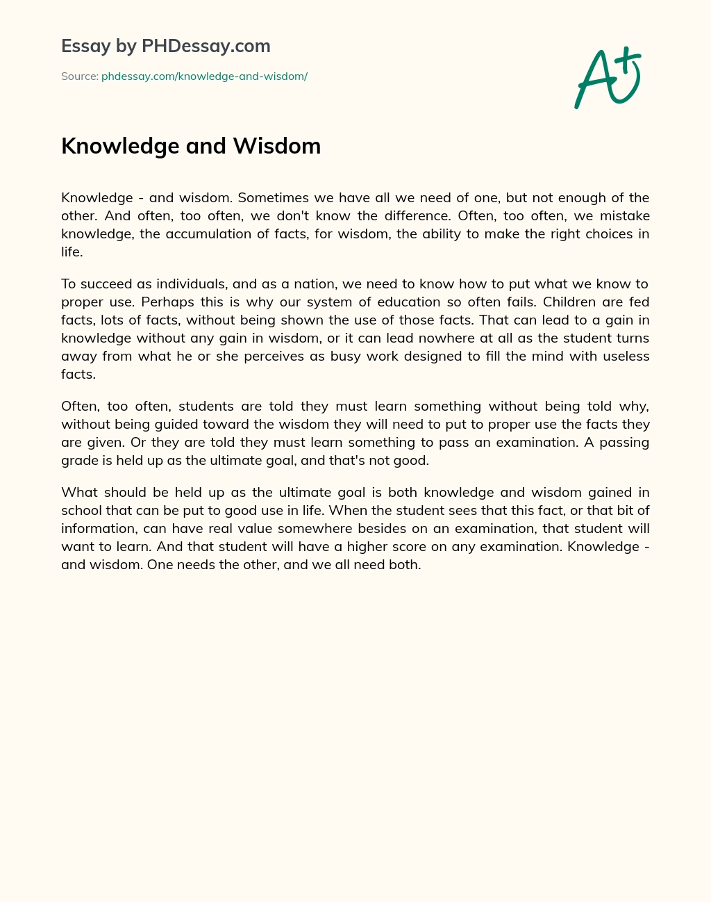 summary of the essay knowledge and wisdom