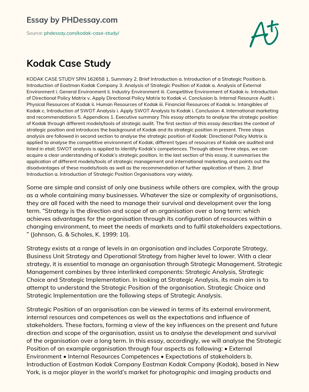 Kodak Case Study essay