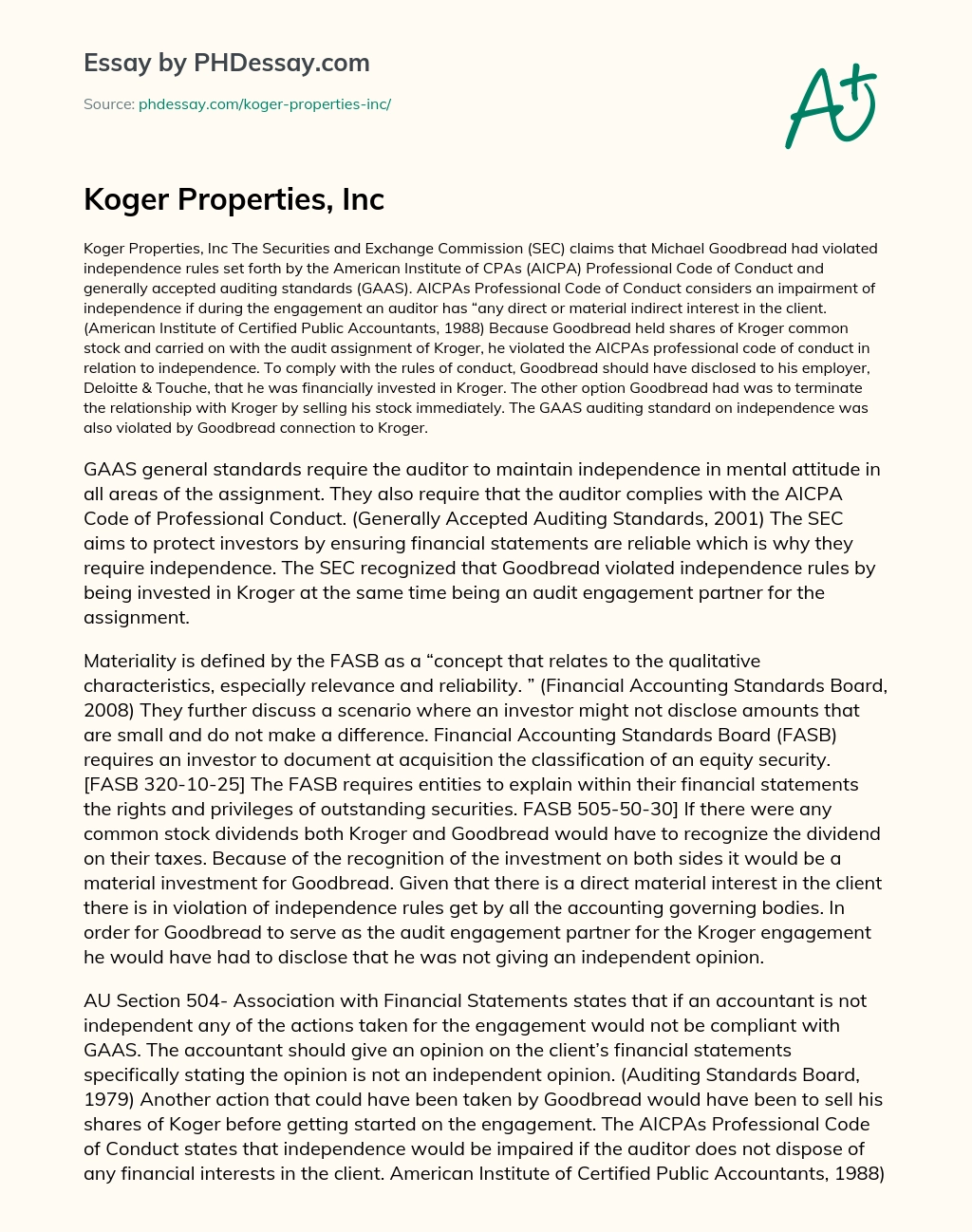 Koger Properties, Inc essay
