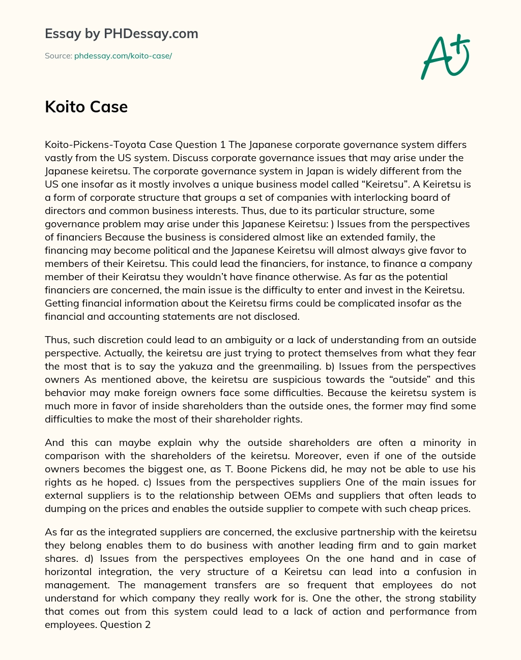 Koito Case essay