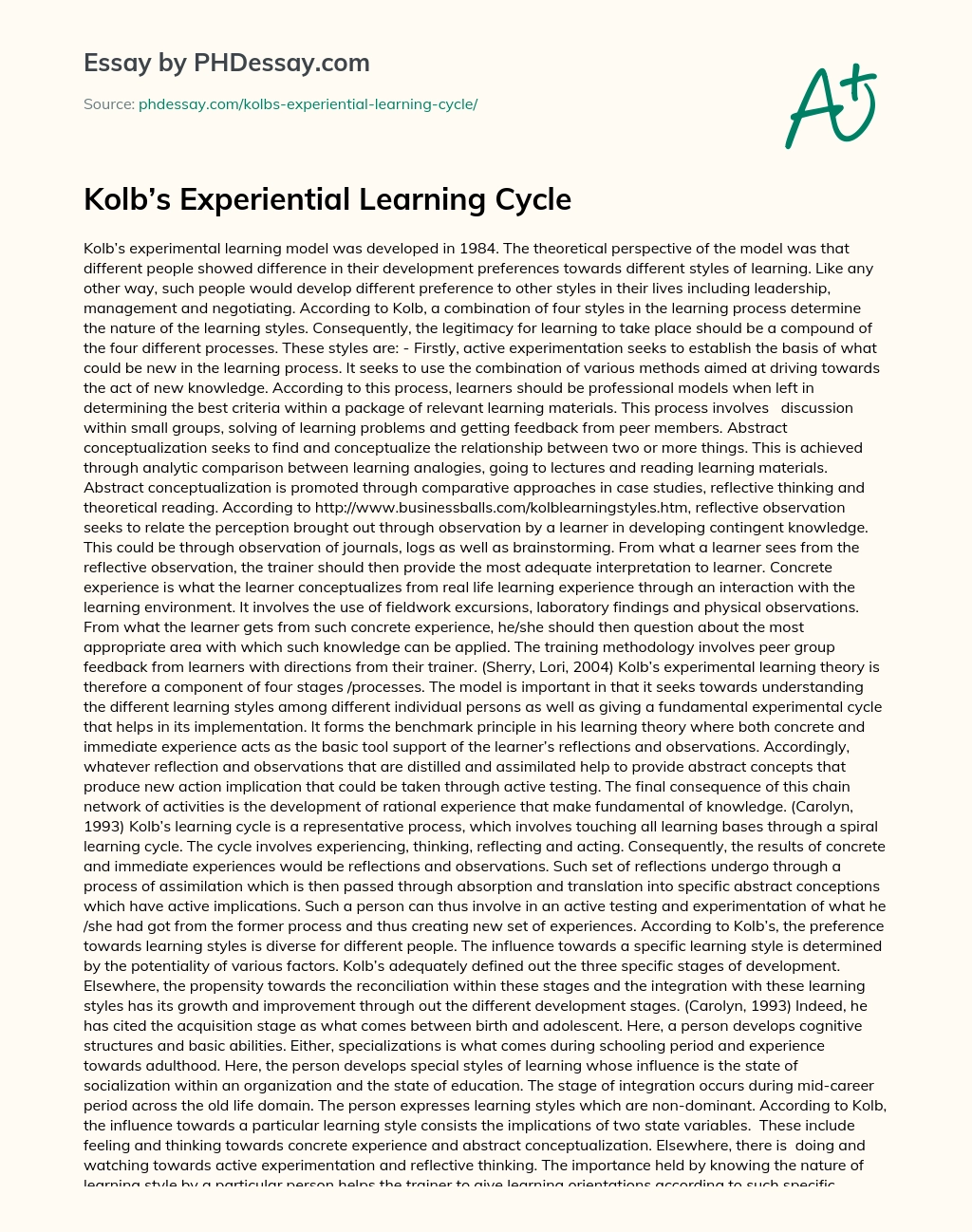 experiential learning paper example