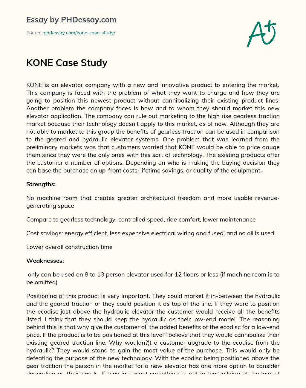KONE Case Study essay