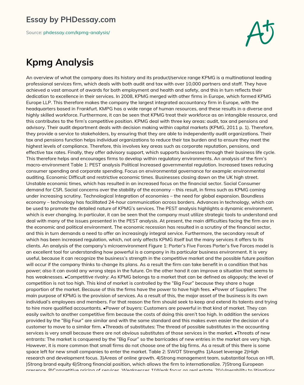 Kpmg Analysis essay