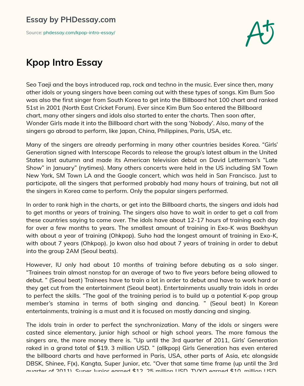 Kpop Intro Essay essay