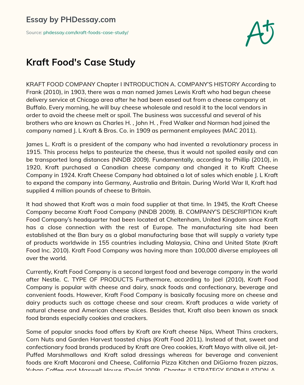 Kraft Food’s Case Study essay