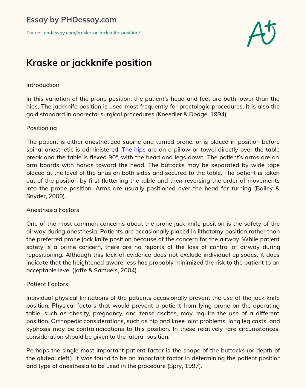 Kraske or jackknife position essay