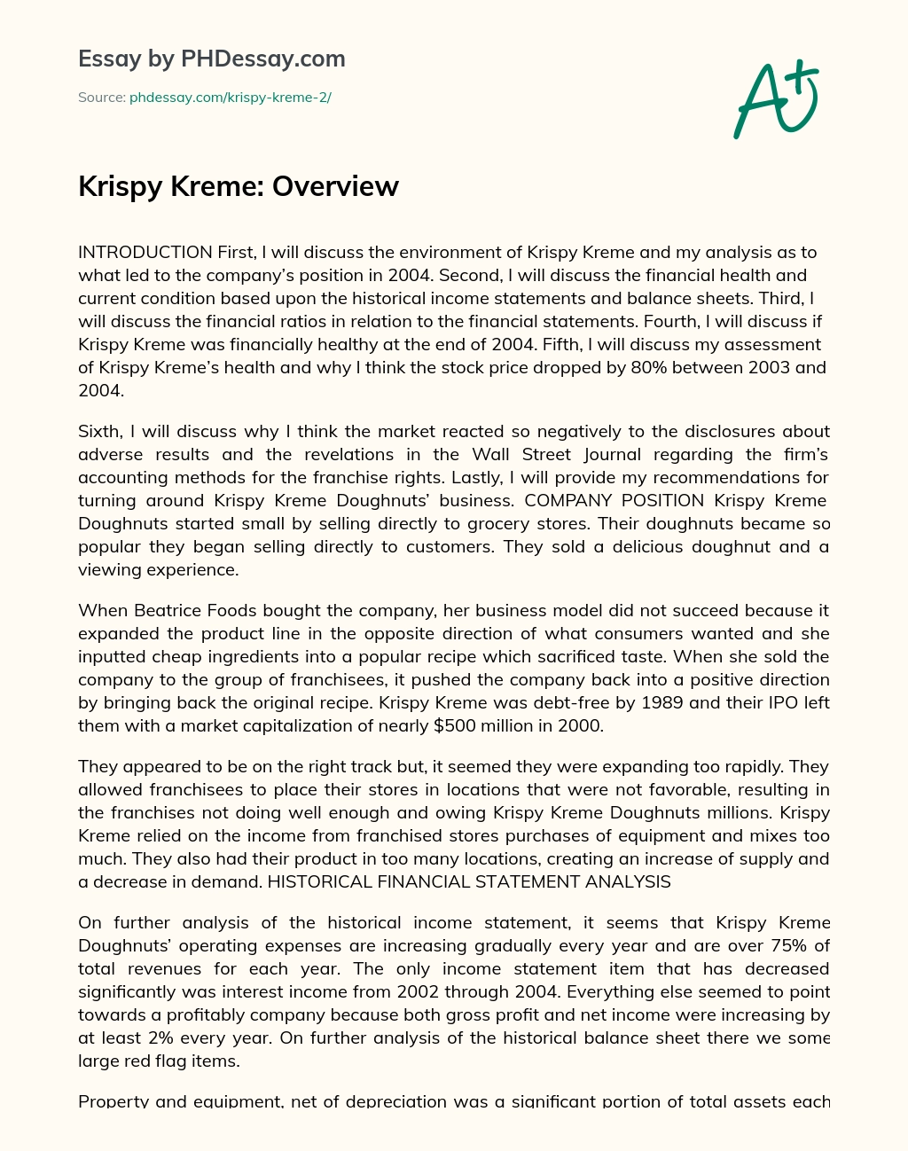 Krispy Kreme: Overview essay
