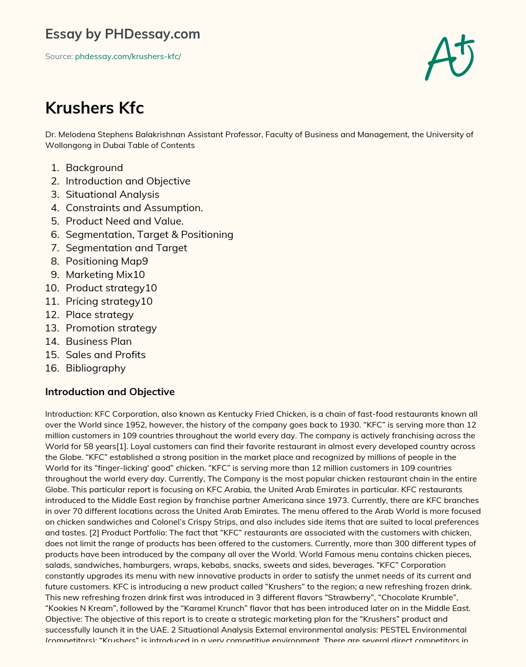 Krushers Kfc essay