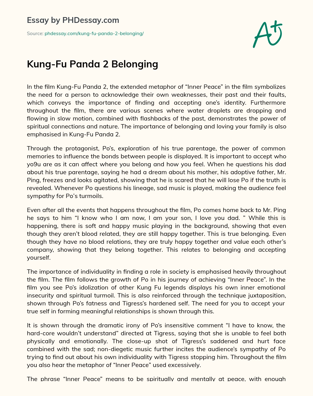 Kung-Fu Panda 2 Belonging essay